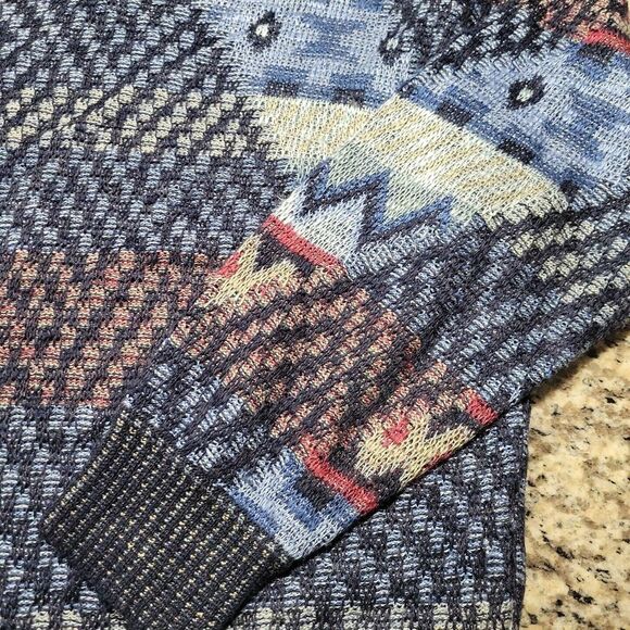 Bogner Vneck Blue Pattern Sweater size 44 - Picture 3 of 7